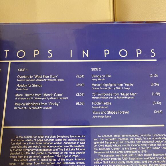 SEALED Vintage “Top 10 In Pops” LP Utah Symphony Vinyl New - Picture 3 of 3